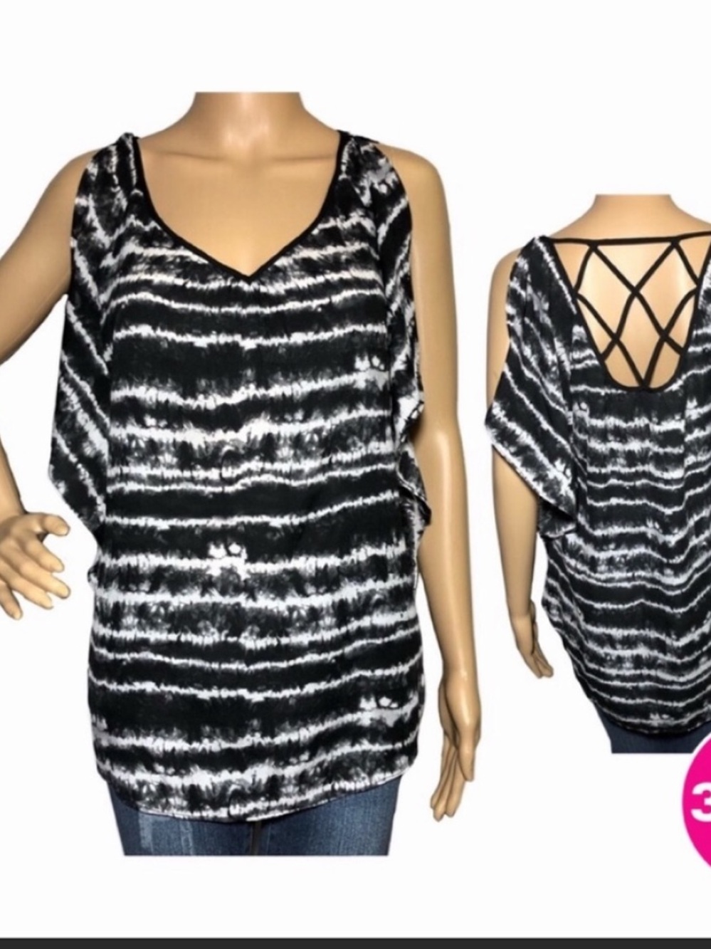 Express Black and White Tie-Dye Strappy Back Tank